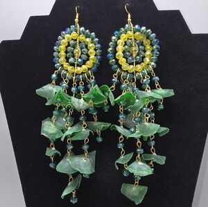 Handmade Mexican Artisan Earrings – Fish Scale & Beaded Statement Piece
